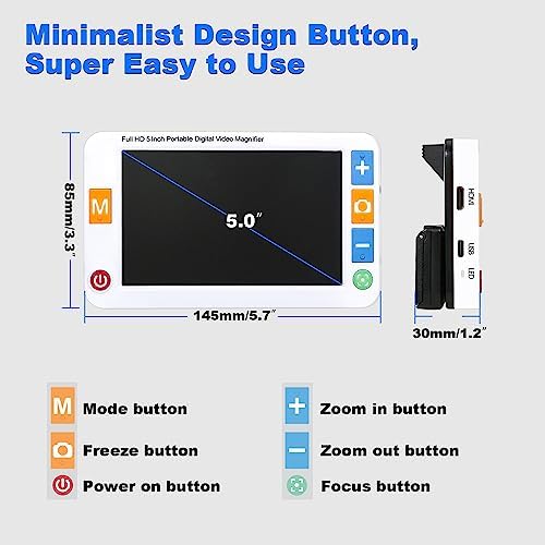 5 Inch Low Vision Aids, Electronic Auto Focus Reading Aid Simplified Buttons Digital Video Magnifier for The Visually Impaired, Low Vision, Color Blindness, Amblyopia