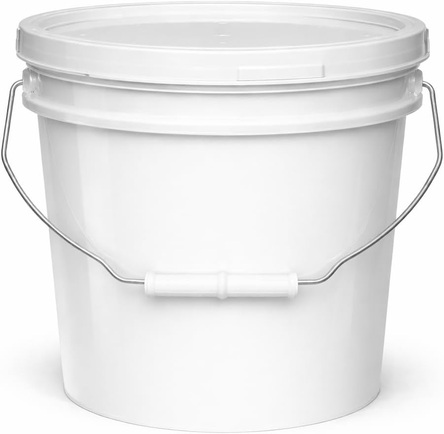 MKS Plastics 2-Gallon Bucket with Airtight Lid – Made in USA, Food Grade BPA Free Plastic, Heavy Duty Multi-Use, Metal Handle with Grip, Stackable Storage – White, 1 Pack