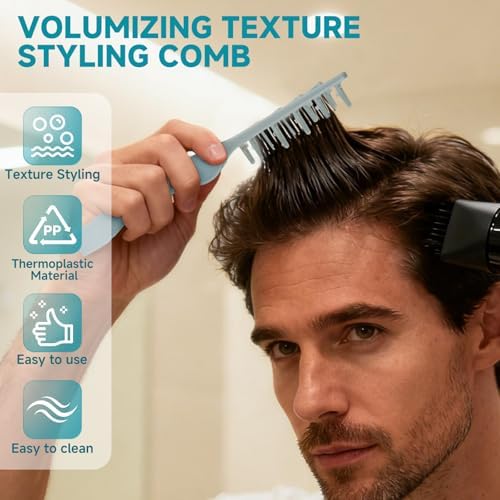 Texture Comb, Volumizing Fluffy Texture Styling Comb for Men and Women, Wide-Tooth Texturizing Styling Tool for Volume & Fringe Parting, ABS Plastic with Textured Grip Tool for Men, Grey