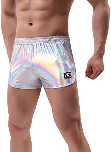 ABAFIP Men Holographic Shiny Metallic Swim Boxer Briefs Trunks Shorts Hot Pants Bikini Swimsuit Stage Clubwear