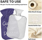 Naanle Custom Hot Water Bottle with Cover Personalized Photos Transparent Warm Water Bottle Hot Water Bag for Bed Hand Feet Warmer Pain Relief Hot and Cold Therapy 1L