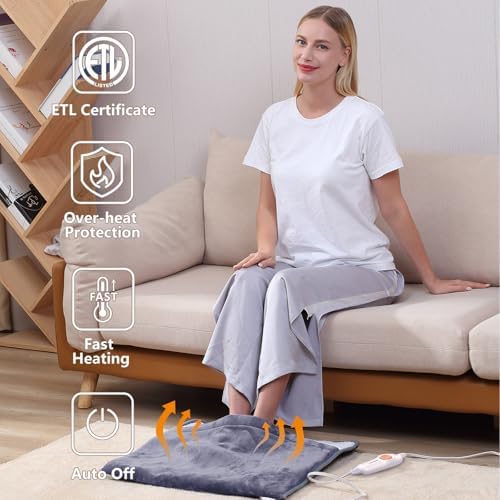 Gintao Heated Electric Foot Warmers for feet,22"×20" Foot Heating Pad,Soft Flannel Sherpa Feet Warmers for Women and Men,ETL/FCC Certified, 2H Auto Shut Off,3 Temperature Setting, Perfect Gifts, Gray