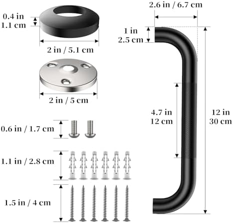 Black Grab Bar 12 Inch, iHansee Anti-Slip Bathroom Grab Bar w/Knurled Grip, Stainless Steel Safety Handrail for Toilet, Bathtub, Shower for Senior Elderly, Wall Mounted Matte Black Handicap Bars