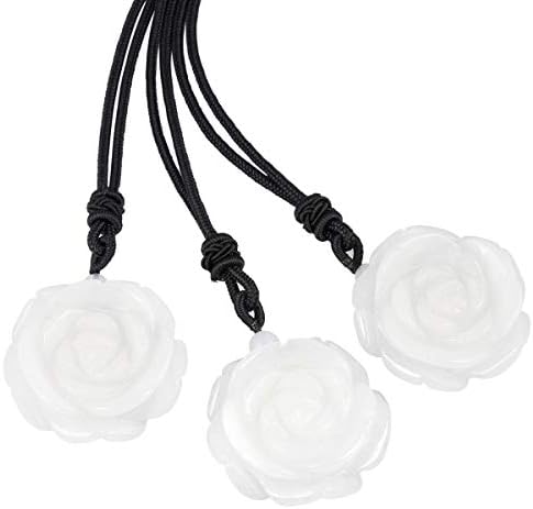 Nupuyai Hand Carved Flower Stone Pendant Necklace for Women, Handcraft Rose Pendant with Chain for Mom Adjustable 27.5"