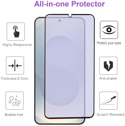 2 pack Anti Blue Light Tempered Glass Screen Protector for Samsung Galaxy S25. Eye Protection Tempered Glass Film,No Bubbles,9H, HD, Blue Light Blocking Film for Galaxy S25 6.2”
