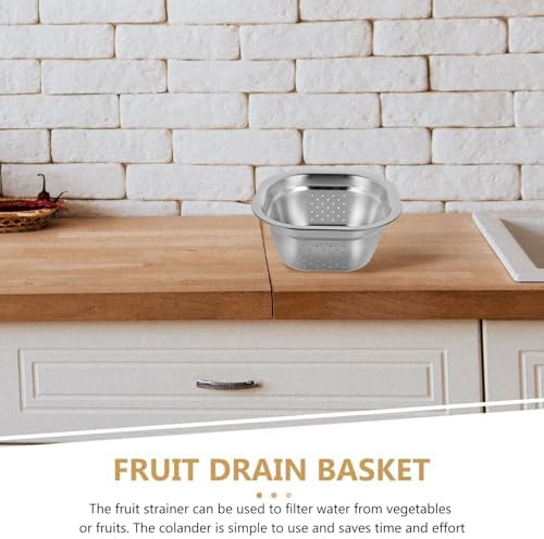 Zerodeko Stainless Steel Colander Bowl Set Square Kitchen Sink Metal Storage Basket Large Capacity Fruit Vegetables Washing Basin Rice Strainer Washer 9.8 inch
