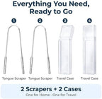 Tongue Scraper 2 Pack, 304 Stainless Steel Tongue Cleaner, Includes 2 Travel Cases, Helps Reduce Bad Breath, Metal Tongue Scraper for Oral Hygiene and Fresh Breath