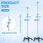 Medical Iv Pole with Wheels, Stainless Steel Adjustable 43.3" to 78.7" Height, Iv Stand with 4 Hook, 5 Caster Base, Tray & Hanging Net for Hospital, Home Infusion Practice and Therapy(Blue,Stylish)