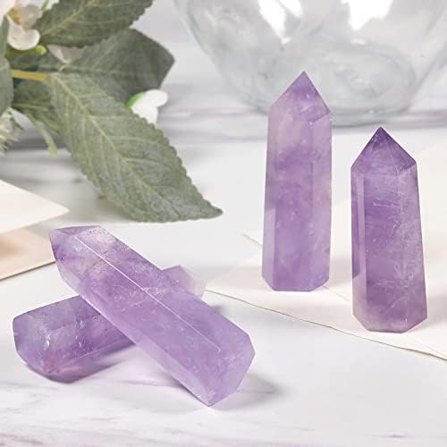 3 Pcs Hexagonal Points Healing Crystal Wand for Spiritual Therapy Witches Meditation Jewelry Making Balance Chakra Protection Home Decor, Amethyst & Rose Quartz & Rock Crystal