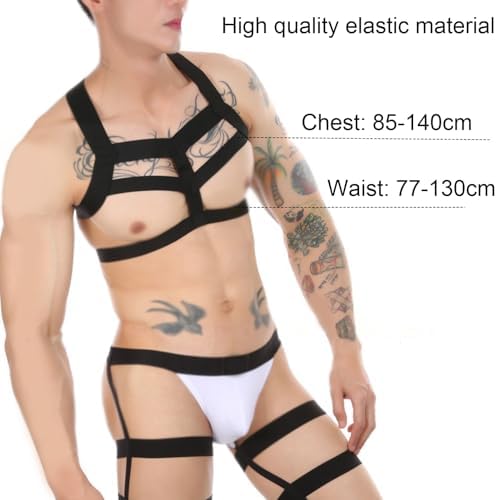 Mens Harness Belt Nylon Elastic Body Shoulder Strap Sexy Halter Club Wear Cosplay Costume Sexy Black Sissy Lingerie Adjustable Harness Men Belts Bondage Body