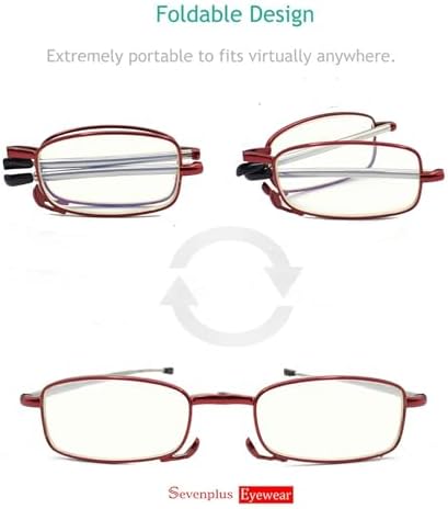 sevenplus 2 Pack Reading Glasses Blue Light Blocking, Anti UV Glare, Foldable Computer Spring Hinge Readers for Women Man