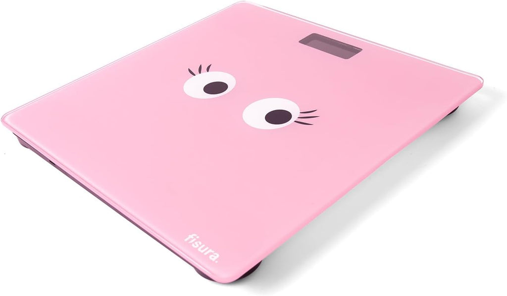 Fisura - Digital Glass Bathroom Scale, Pink, Up to 180 kg, 50g Precision, Step-On Technology, LED Display, Tempered Glass & ABS, Auto Shut Off, Large Display, Unit Convert