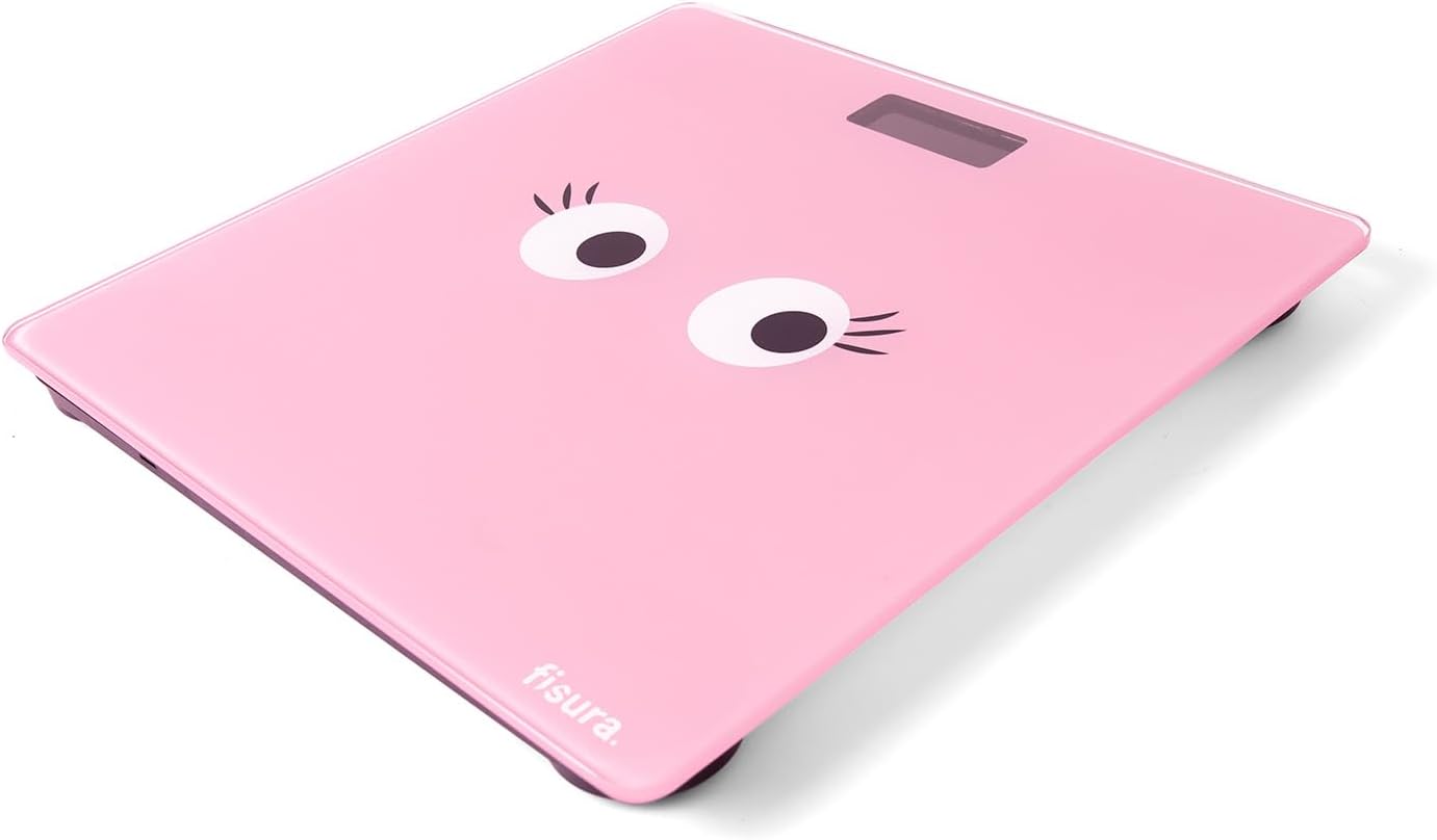 Fisura - Digital Glass Bathroom Scale, Pink, Up to 180 kg, 50g Precision, Step-On Technology, LED Display, Tempered Glass & ABS, Auto Shut Off, Large Display, Unit Convert