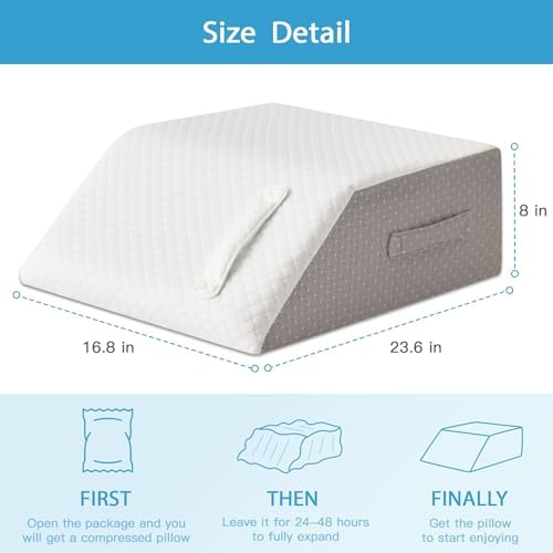 MEGCXIT Leg Pillow Elevation Blood Circulation, Leg Wedge for Elevation for Swelling, Leg Elevating Pillow for After Surgery, Memory Foam Foot Knee Pillow for Back Sleeping 23.6×16.8×8 Inch White/Grey