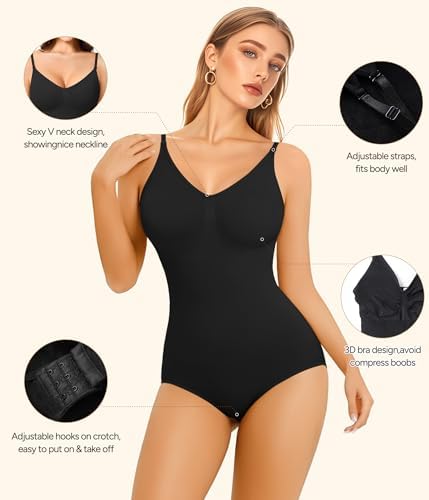 Irisnaya Women Slimming Bodysuits Shapewear Tops Tummy Control Body Shaper Spaghetti Strap Camisole Leotards Bodycon Jumpsuit
