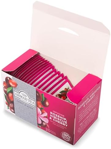 Ahmad Tea Herbal Tea, Rosehip, Hibiscus, & Cherry, 20 ct (Pack of 1) - Decaffeinated & Sugar-Free