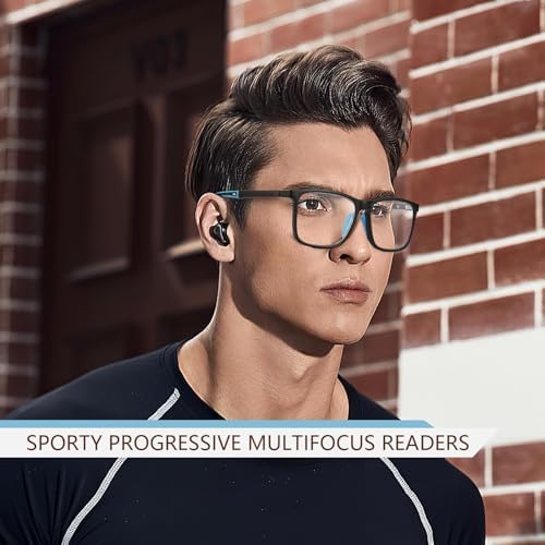 Missfive 2 Pack Upgraded Unbreakable Multifocus Progressive Reading Glasses Men Women, TR90 Sports Style Anti Blue Light/UV Readers, No-Line Multifocal Spring Hinge Near-Workspace Eyewear 2.5x
