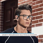 Missfive 2 Pack Upgraded Unbreakable Multifocus Progressive Reading Glasses Men Women, TR90 Sports Style Anti Blue Light/UV Readers, No-Line Multifocal Spring Hinge Near-Workspace Eyewear 2.5x