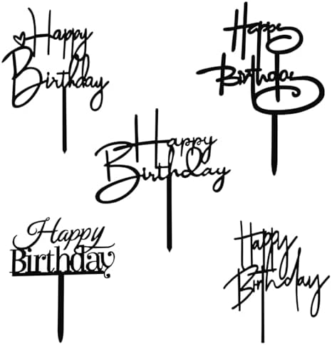 5 PCS Black Happy Birthday Cake Topper Acrylic Birthday Cake Decorations for Party Supplies