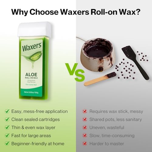 Roll on Wax Refill Aloe Wax Roller for Hair Removal at Home Ｗaxing Cartridge Depilatory for Legs and Arms 3.53 Ounce 4 Pack