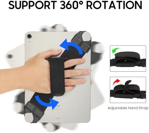 Fintie Universal Tablet Hand Strap Holder for 9-11 Inch Tablets eReaders, 360 Degrees Swivel PU Leather Secure Portable Adjustable Handle Grip for iPad, Galaxy Tab and 9-11" Tablets, Black