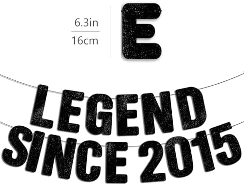 Pre-Strung Legend Since 2015 Black Glitter Banner, Happy 11th Birthday Decorations for Boy, 11 Year Old Anniversary Party Decor for Girl