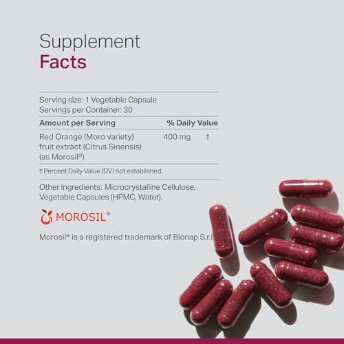 Morosil - Moro Red Orange Extract from Italy | Clinically Tested | Plant Based | Blood Orange | Non-GMO, Gluten Free, 30 Vegetable Capsules | Made in USA