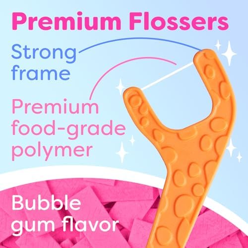 Kids Flossers 4 Pack (200 Count) – Fun Animal-Shaped Floss Picks for Kids, Bubble Gum Flavor, Easy Glide Between Teeth, Helps Prevent Tooth Decay & Gum Disease