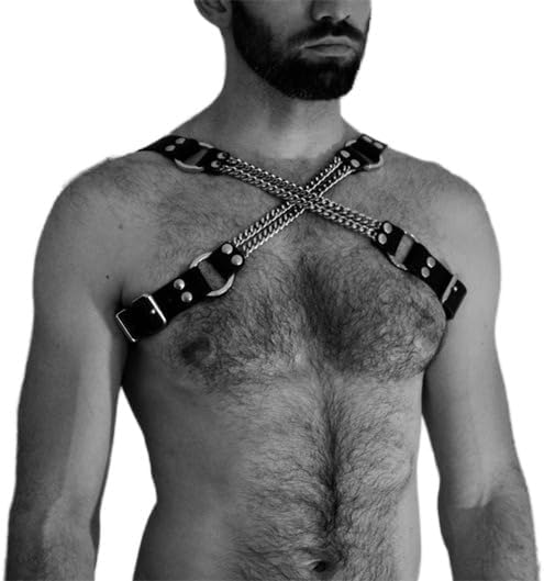 Men's Body Chest Harness Belt Strap Cross Metal Chain Adjustable PU Leather Punk Body Chest Harness Bondage for Men Gay, Cosplay Costume Nightclub Bar Party Club Masquerade Fetish Clubwear