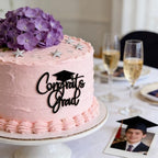 Congrats Grad Cake Topper, Gold Acrylic Graduation Cake Decoration Cake Pick Congrats Grad Cake Charm for Class of 2026 Graduations Party Decorations Supplies (Black)