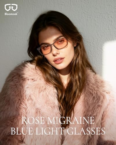 Bloomoak Rose Migraine Glasses,FL-Flex Light Sensitivity Relief Tinted Glasses for Indoor Fluorescent Glare/Women