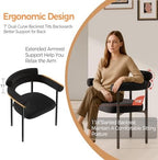 STHOUYN Modern Black Dining Chairs Set of 2 for Kitchen & Dining Room, Boucle Dining Chair with Arms, Barrel Dinner Chairs with Metal Legs & Curved Backres (2PCS, Black)