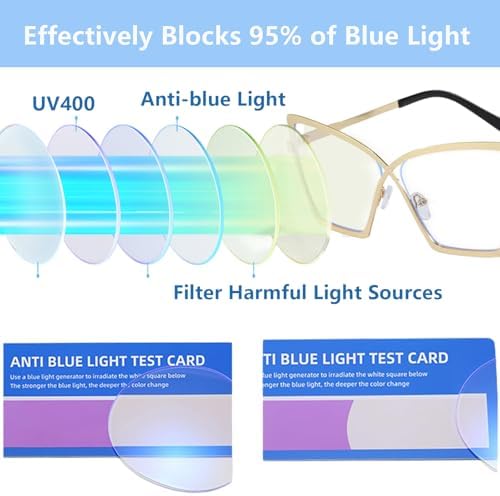 Cat Eye Reading Glasses for Women, Metal Eyewear Frame Reader for Girl Ladies, Computer Blue Light Blocking Glasses
