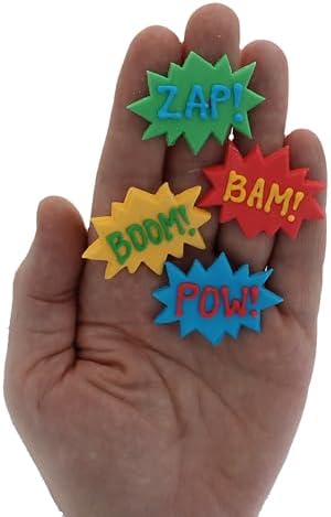 Edible Cupcake Decorations, Super Hero Comic Book Action Words, Edible Kosher Royal Icing Decoration, by Global Sugar Art, 24 Count
