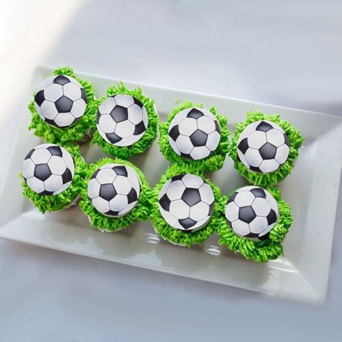 40PCS Soccer Edible Cupcake Toppers Edible Football Cupcake Picks for Ball Sports Theme Baby Shower Boys Girls Football Birthday Cake Cupcake Decorations Soccer Game Party Decorations