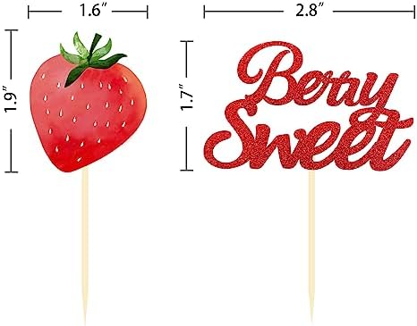 24 Pcs Strawberry Cupcake Topper Glitter Berry Sweet Cupcake Topper for Berry Rush Strawberry Theme Kids Birthday Frutti Party Baby Shower Wedding Bridal Shower Supplies (Berry Sweet Red)