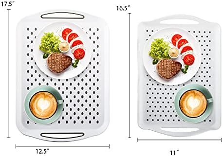 TOPZEA 2 Pack Non-Slip Food Serving Tray with Handle, Plastic Rectangular Restaurant Serving Tray Cafeteria Fast Food Breakfast Tray Coffee Table Tray for Eating on Bed, Couch, Car