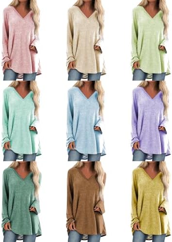 MARSVOVO Trendy Long Sleeve Shirts for Women Lightweight Plus Size Tunic V Neck High Low Baggy Casual Tops