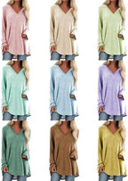 MARSVOVO Trendy Long Sleeve Shirts for Women Lightweight Plus Size Tunic V Neck High Low Baggy Casual Tops
