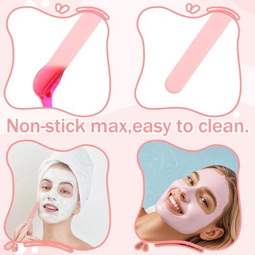 Non-Stick Silicone Waxing Spatulas - 4 PCS Reusable Spatula Hair Removal Sticks Applicator, Silicone Hard Waxs Scraper, Eyebrow Wax Sticks for Home & Salon Use (Pink)