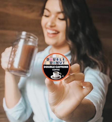 Double Donut Coffee High Caffeine Coffee Pods, Extra Strong Double Caffeine Coffee Cups for Keurig K Cup Brewer Machines Single Serve Dark Roast Coffee, 24 Count