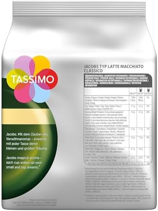 Tassimo Jacobs Latte Macchiato, Rainforest Alliance Certified, Pack of 5, 5 x 16 T-Discs (8 Servings)