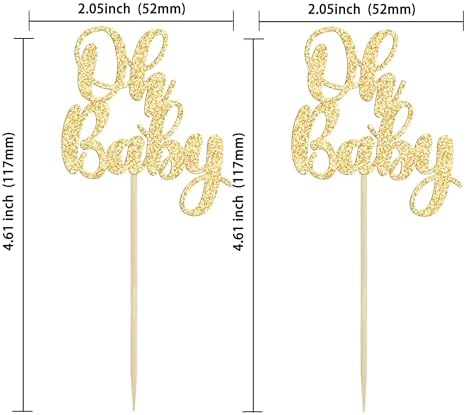 Gyufise 36 Pack Oh Baby Cupcake Toppers Glitter Baby Shower Cupcake Picks Decorations for Celebrating Baby Shower Kids Birthday Party Supplies Gold