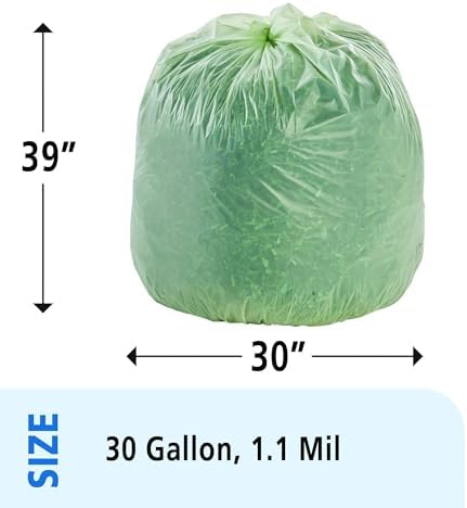 Stout by Envision Compostable Trash Bags, 30 Gallon 30" x 39", 48 Bags Per Case, ASTM6400, Green Bags, Made in America (E3039E11)