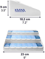 KMINA Extra Large Pill Organizer 3 Times a Day, Weekly Medicine, 7 Day Pills Box Case with Push Button for Big Vitamin Supplements, Patented, Made in Europe