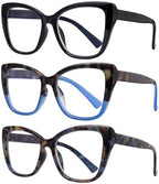 OKH 3-Pack Women Oversized Reading Glasses -Blue Light Blocking, Designer Ladies Large Frame Readers