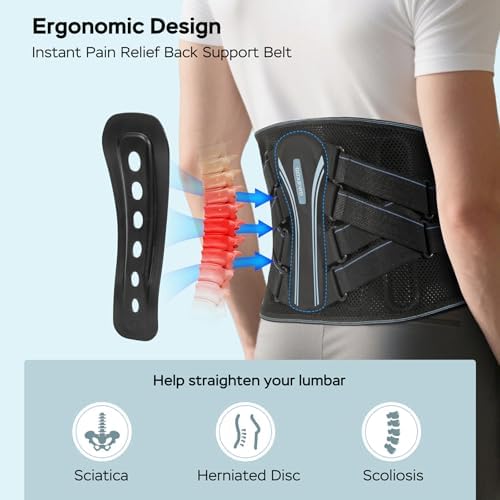Back Brace for Lower Back Pain, Ergonomic Bionic Support with 3D-Knitted Fabric, Adjustable Lumbar Support Belt for Men & Women, Pain Relief for Sciatica, Herniated Discs, and Scoliosis, XL