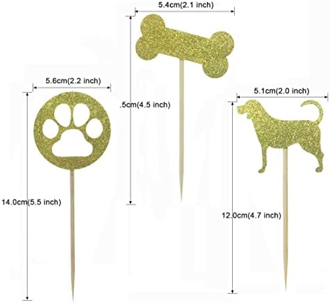 Morndew 24 PCS Gold Glitter Dog Palm and Bone Cupcake Toppers for Baby Shower Birthday Party Wedding Party Decorations
