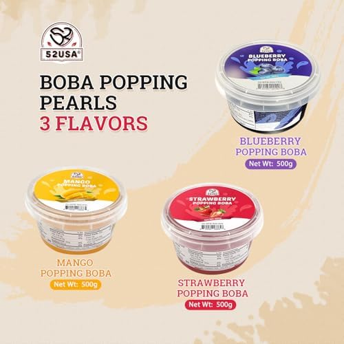 52USA Strawberry, Mango, Blueberry Popping Boba Pearls (3 Pack), Perfect for Bubble Tea, Boba Kit, Smoothies, Ice Cream, Desserts, Beverages 3.3 lb