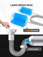Flexible Long Drain Brush Tool with Large Double Elastic Nylon Ends, Stainless Steel Tube Cleaner Brush for Kitchen, Sink, Drain Pipe, and Long Pipe Cleaning, 2 Straw Cleaning Brushes